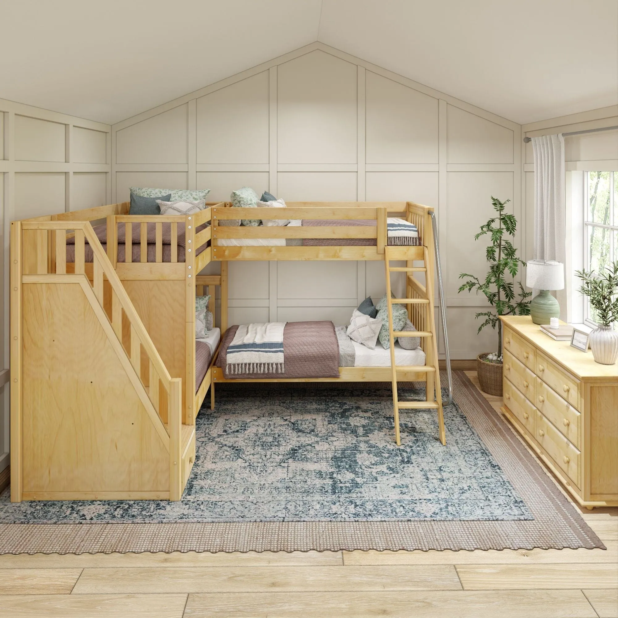 Twin High Corner Bunk with Angled Ladder and Stairs