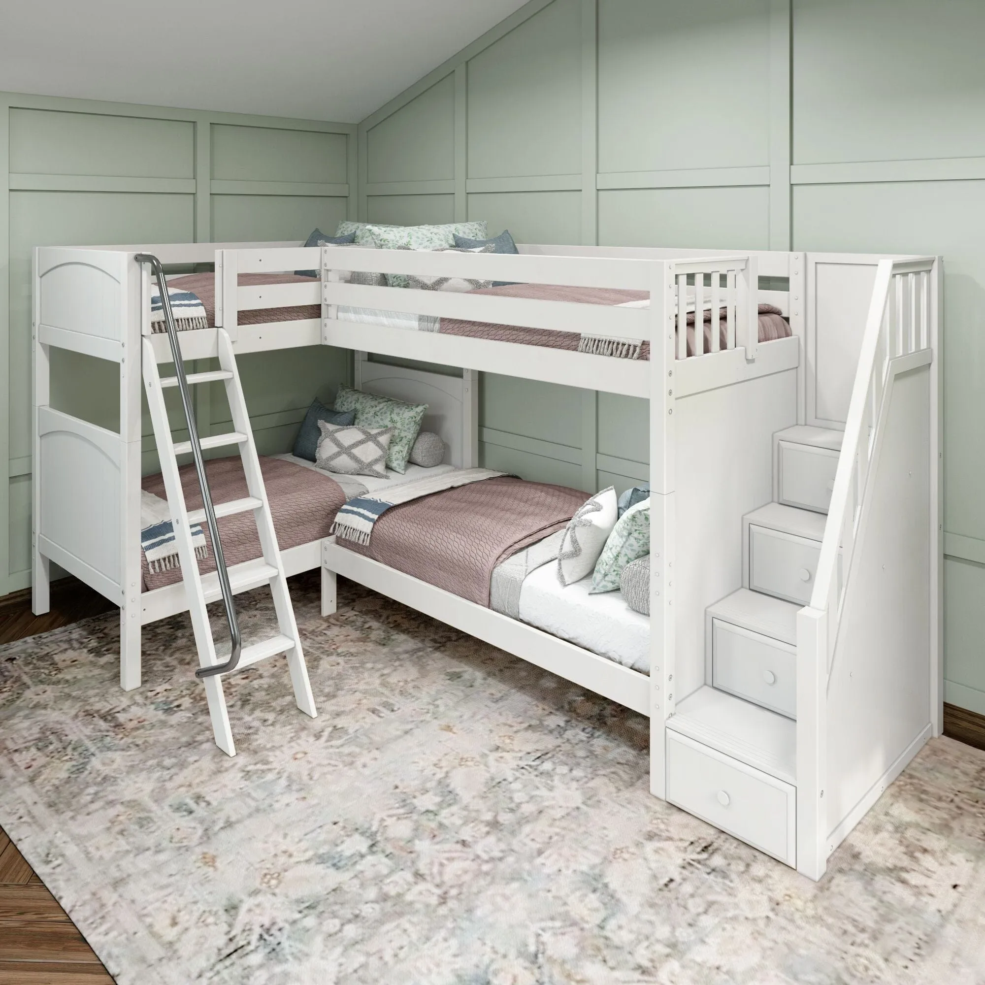 Twin High Corner Bunk with Angled Ladder and Stairs