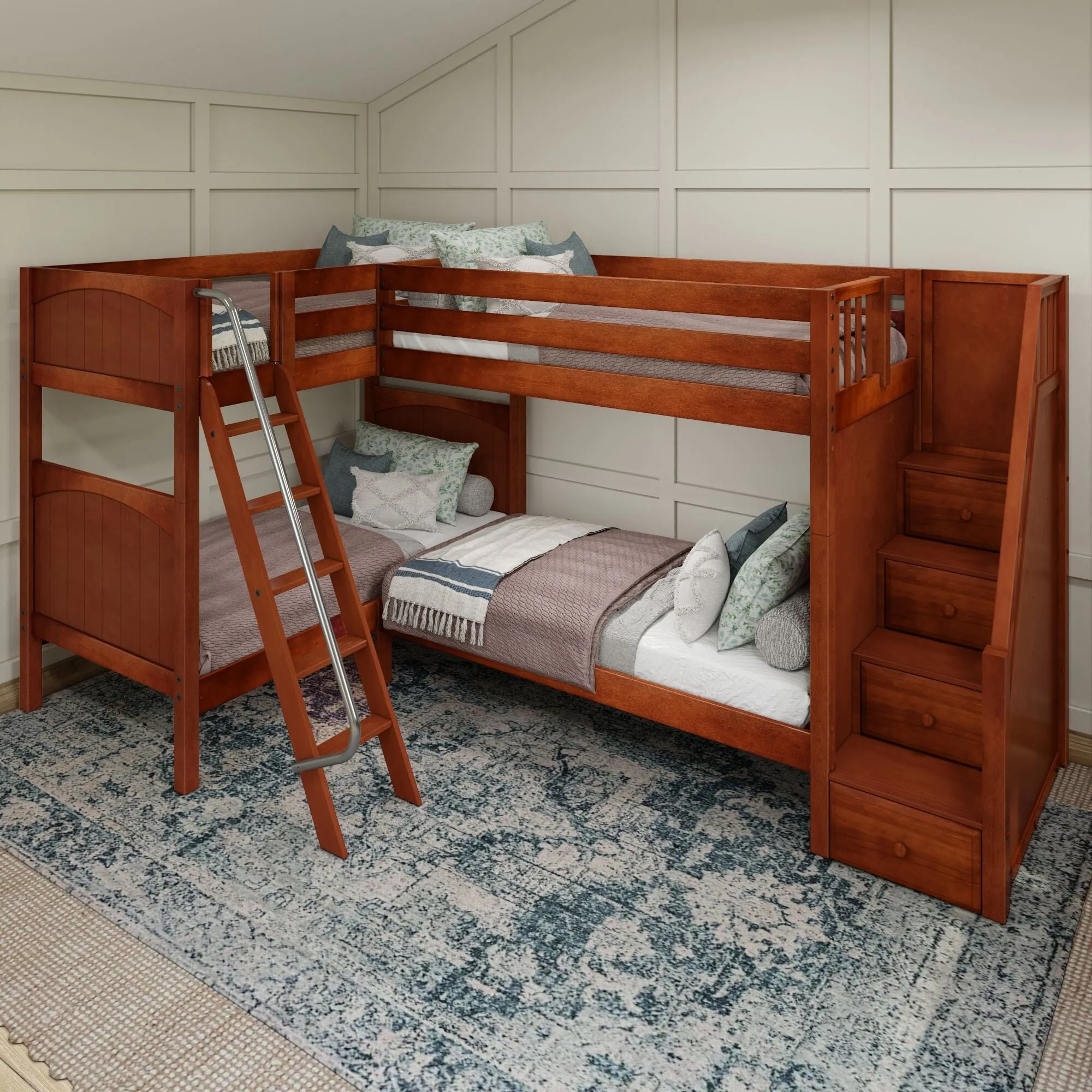 Twin High Corner Bunk with Angled Ladder and Stairs