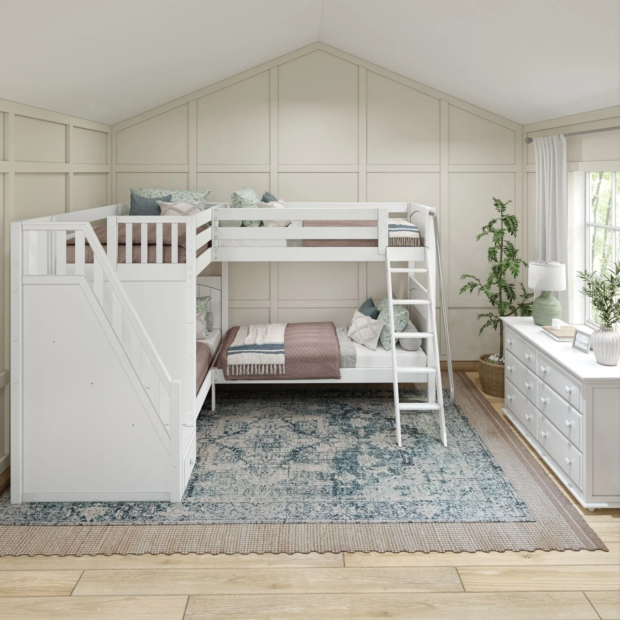 Twin High Corner Bunk with Angled Ladder and Stairs