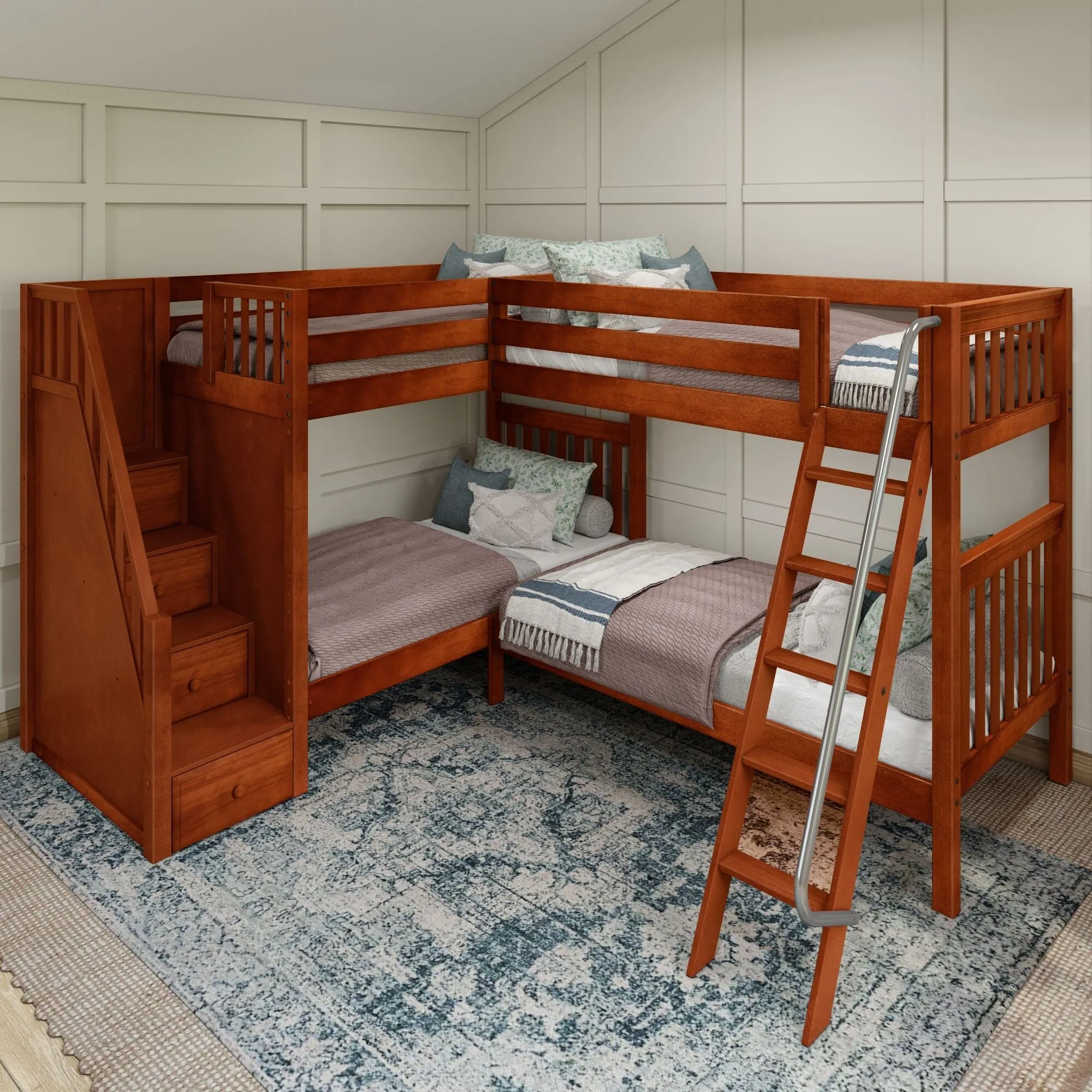 Twin High Corner Bunk with Angled Ladder and Stairs