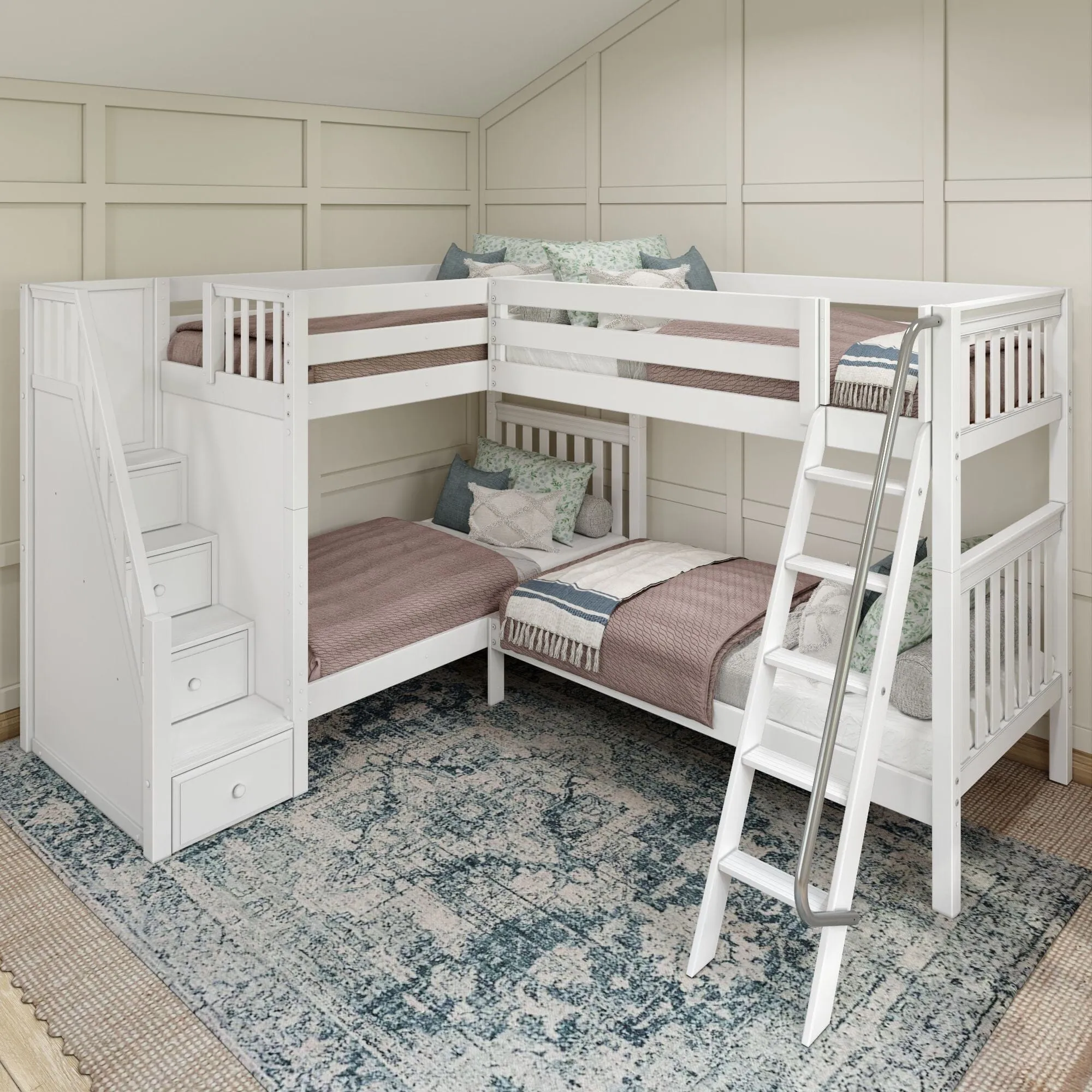 Twin High Corner Bunk with Angled Ladder and Stairs