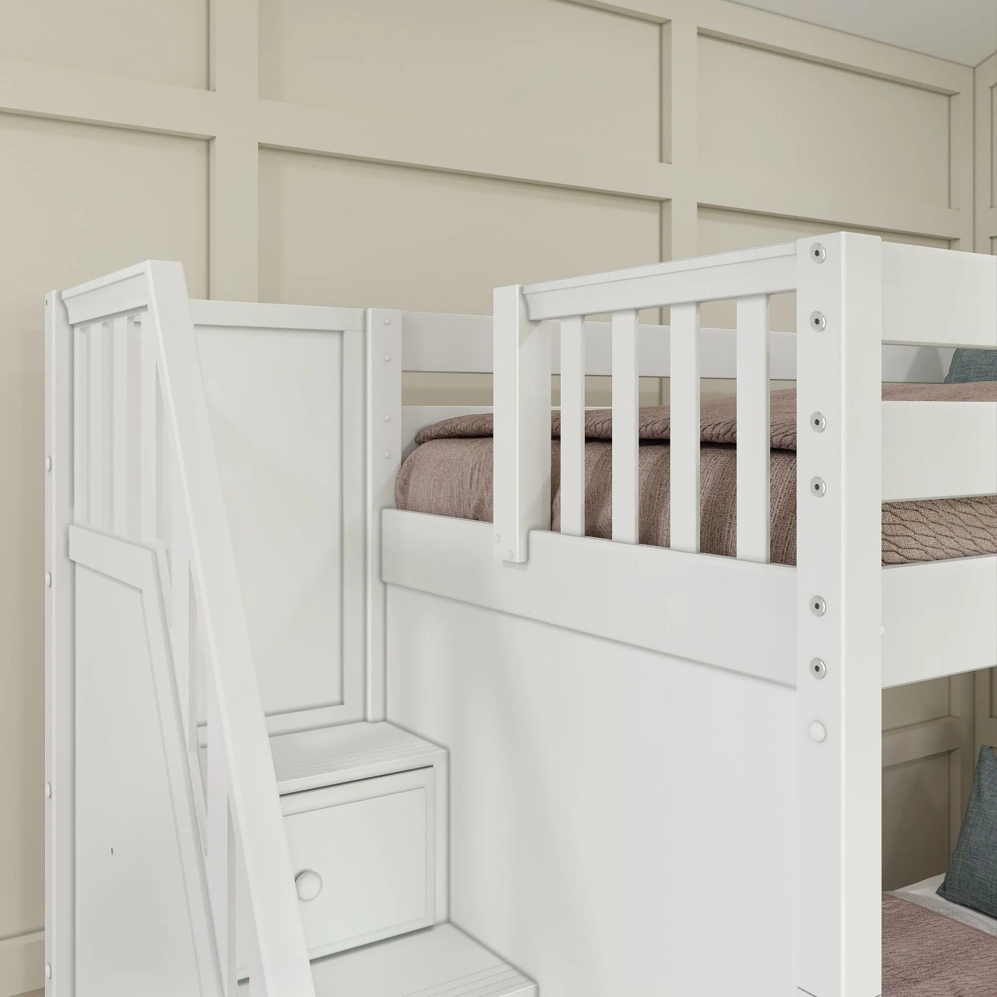 Twin High Corner Bunk with Angled Ladder and Stairs