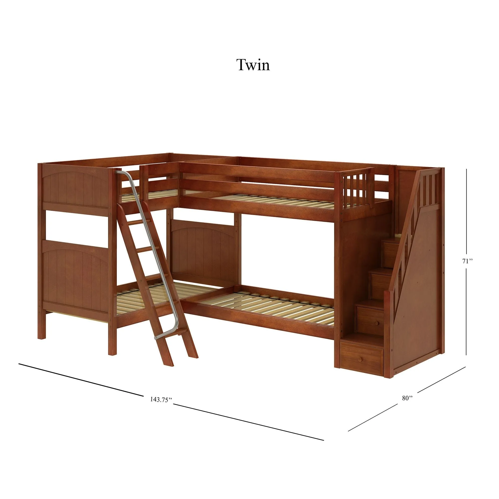 Twin High Corner Bunk with Angled Ladder and Stairs