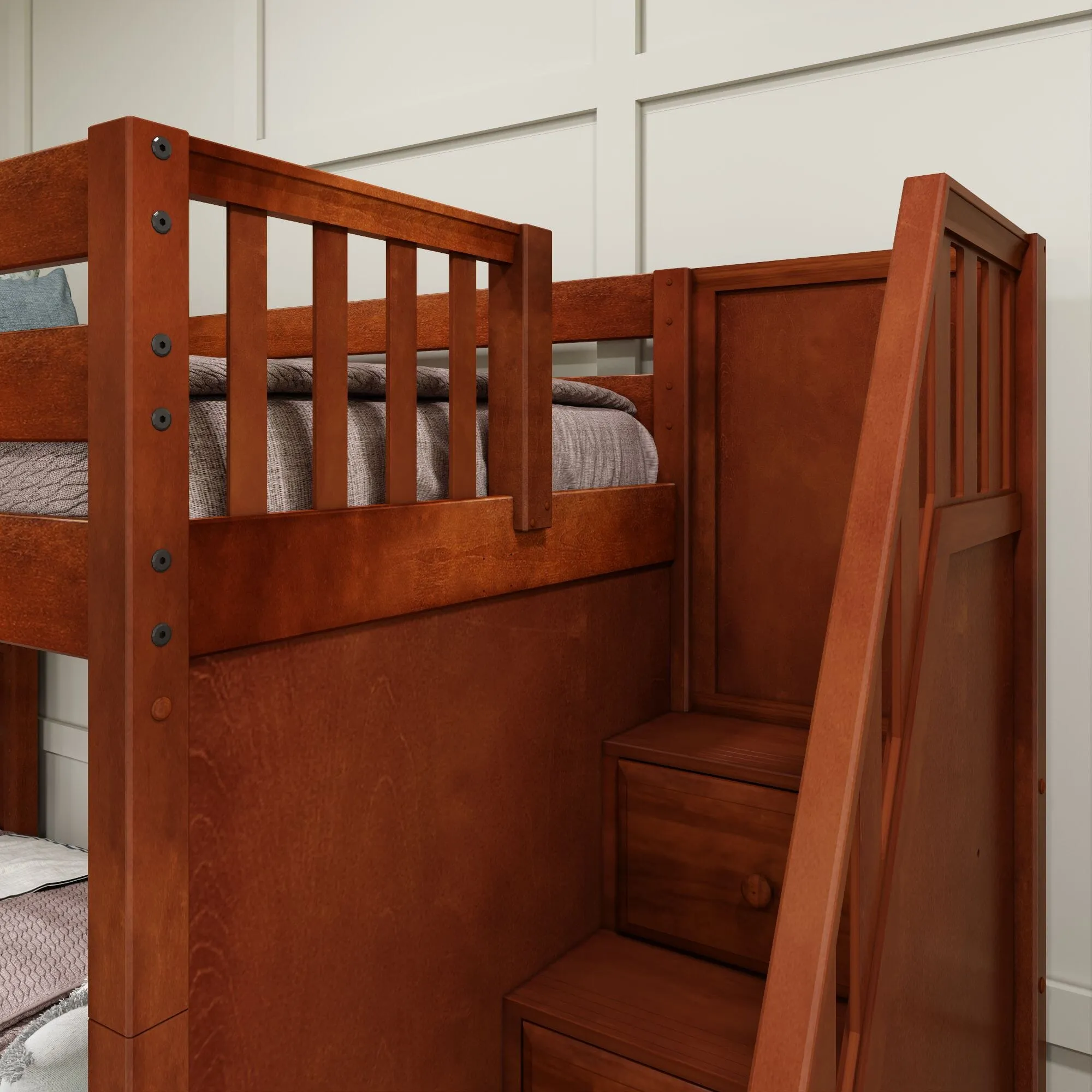 Twin High Corner Bunk with Angled Ladder and Stairs