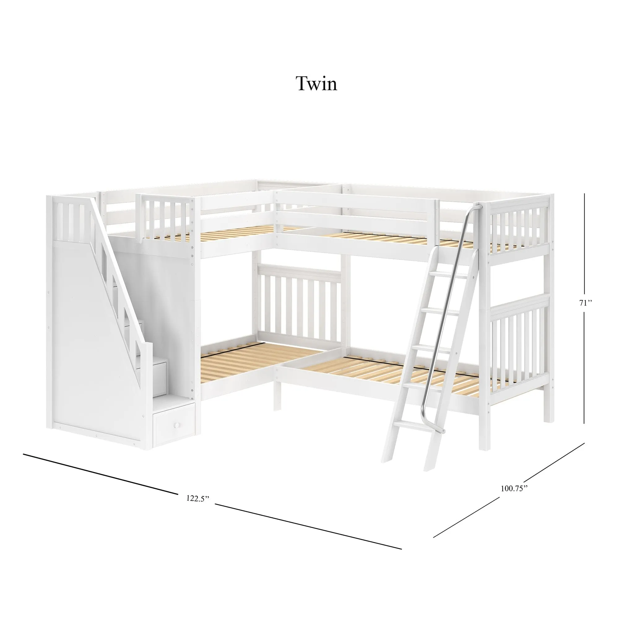 Twin High Corner Bunk with Angled Ladder and Stairs