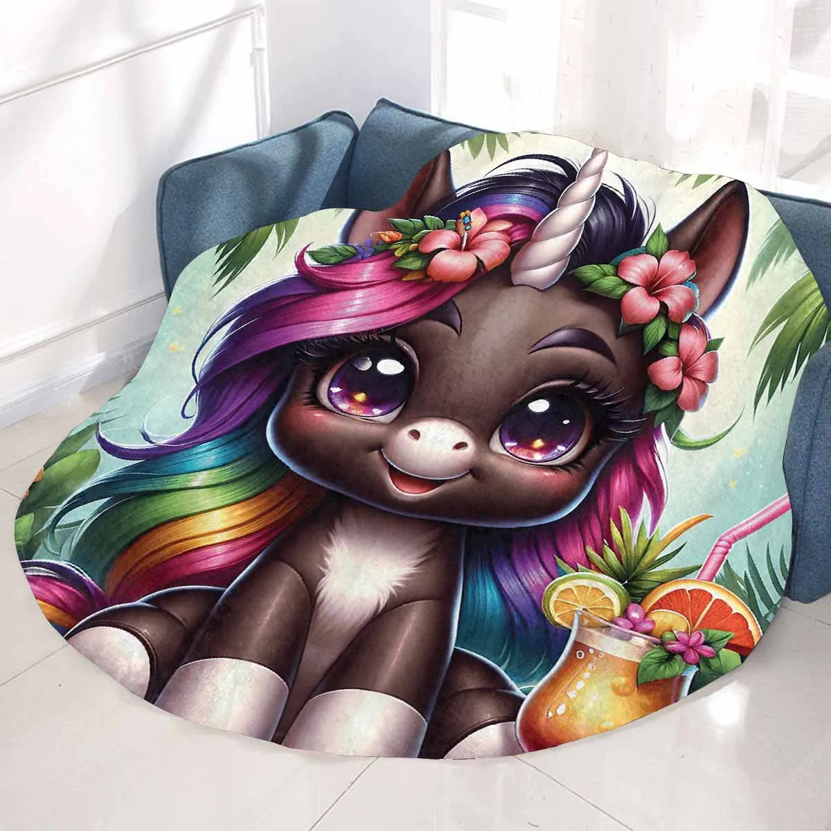 Unicorn_Awd35135  Circular Micro Fleece Blanket 47"