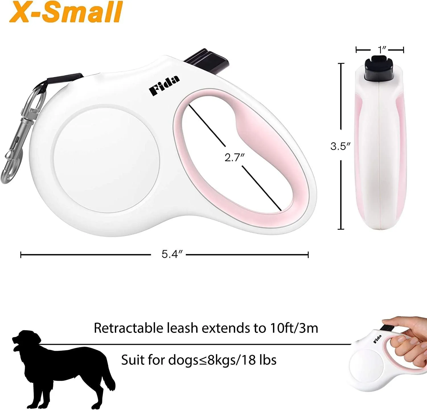 WiseWalk: 10 Ft Retractable Leash with Poop Bag Dispenser for Petite Paws