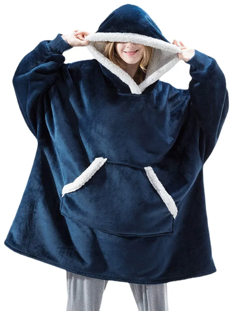 Women Flannel Oversized Blanket Hoodies Thicken Warm Sleepwear Robes With Pocket